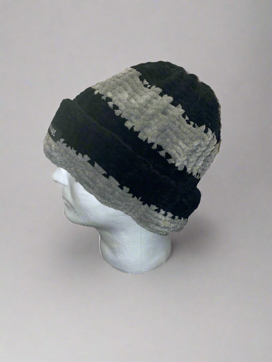 Gray & Black Striped Chunky Knit Beanie
