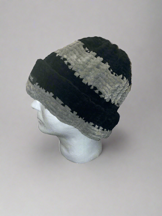 Gray & Black Striped Chunky Knit Beanie
