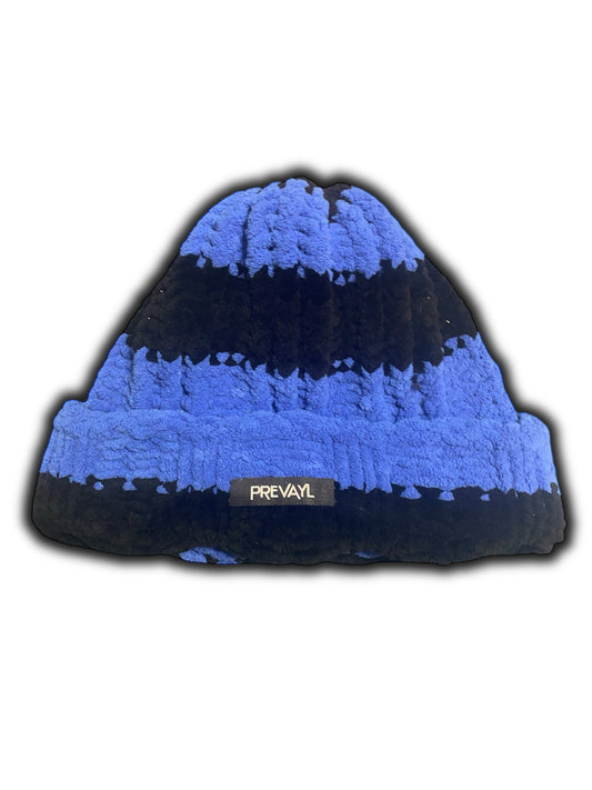 Blue & Black Striped Chunky Knit Beanie