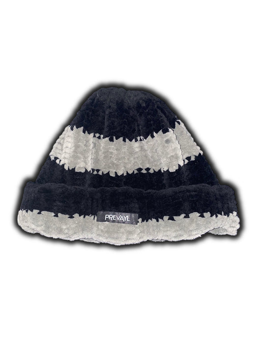 Gray & Black Striped Chunky Knit Beanie