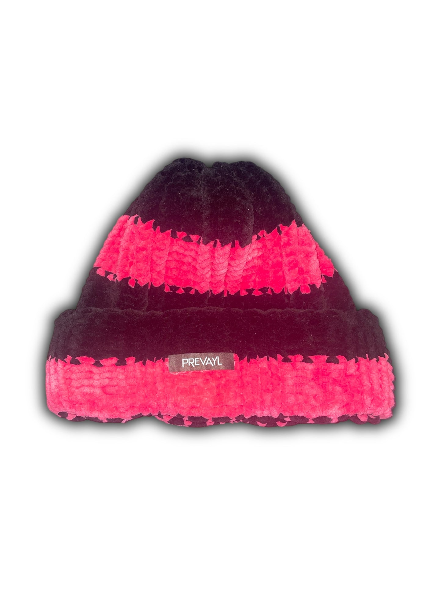 Pink & Black Striped Chunky Knit Beanie