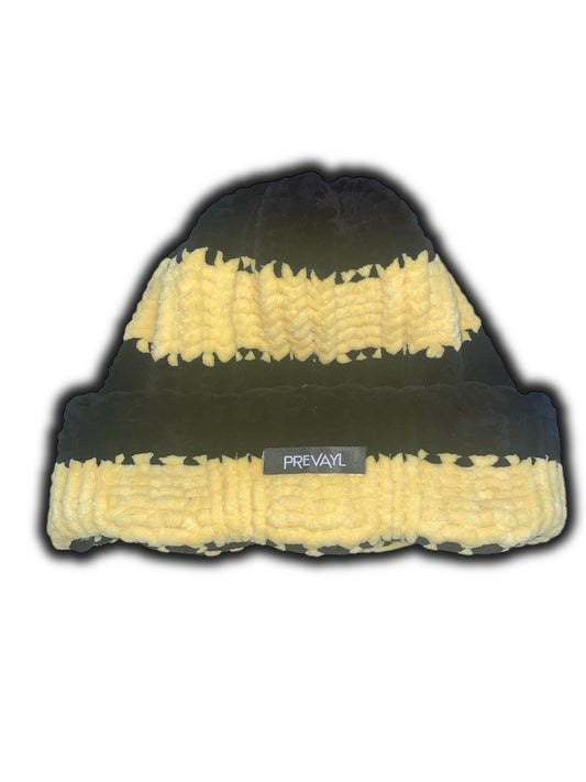 Yellow & Black Striped Chunky Knit Beanie