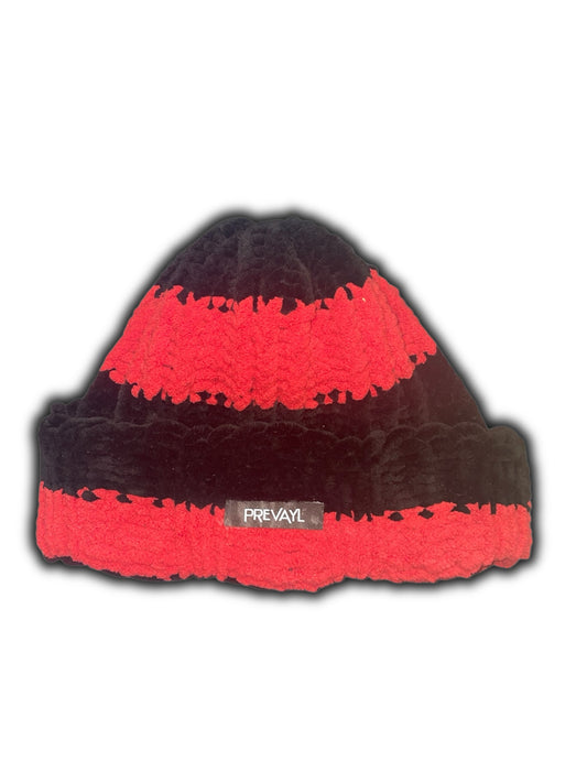 Red & Black Striped Chunky Knit Beanie